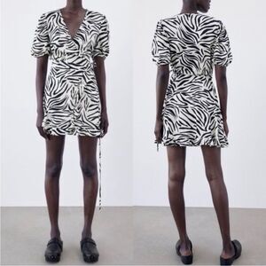 ZARA Wrap Dress Animal Zebra Print Black & White xs